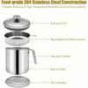 Bacon Grease Container With Strainer, 1.3L And 1.7L And 2.1L Grease Strainer And Container With Dust-Proof Lid, 304 Stainless Steel Oil Filter Storage