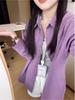 Women's Korean Style Loose Cotton Shirt Jacket for Spring/Autumn - Plus Size, Casual, Solid Color, Sun Protection
