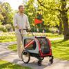 2-In-1 Dog Bike Trailer Pet Stroller with Universal Wheel Reflector Flag Red