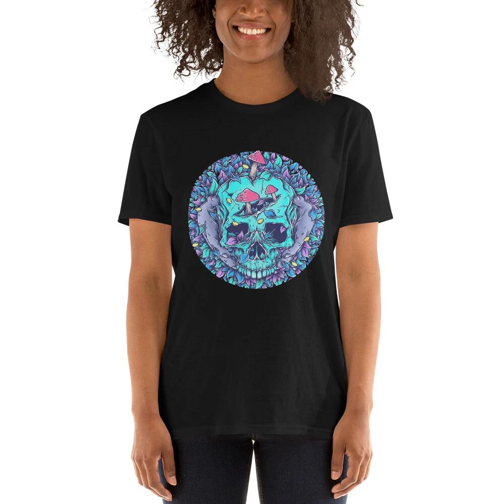 SKULL MUSHROOMS AND FLOWERS SYMBOLIC GRAPHIC Short-Sleeve Unisex T-Shirt 2XL