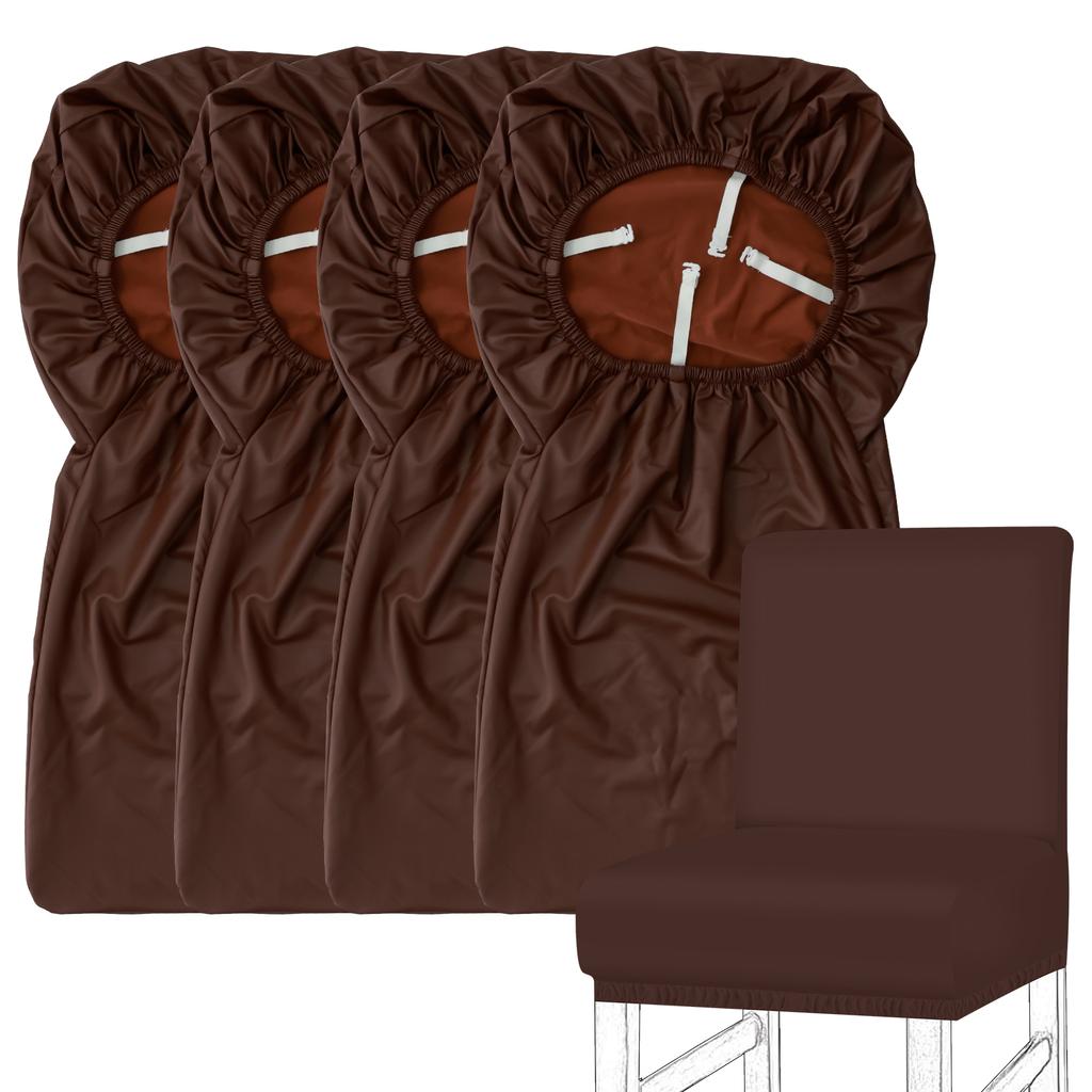 4Pcs Waterproof Bar Stool Chair Cover PU Washable Bar Chair Covers Chair Slipcover Elastic Seat Cover for Hotel Banquet Dining