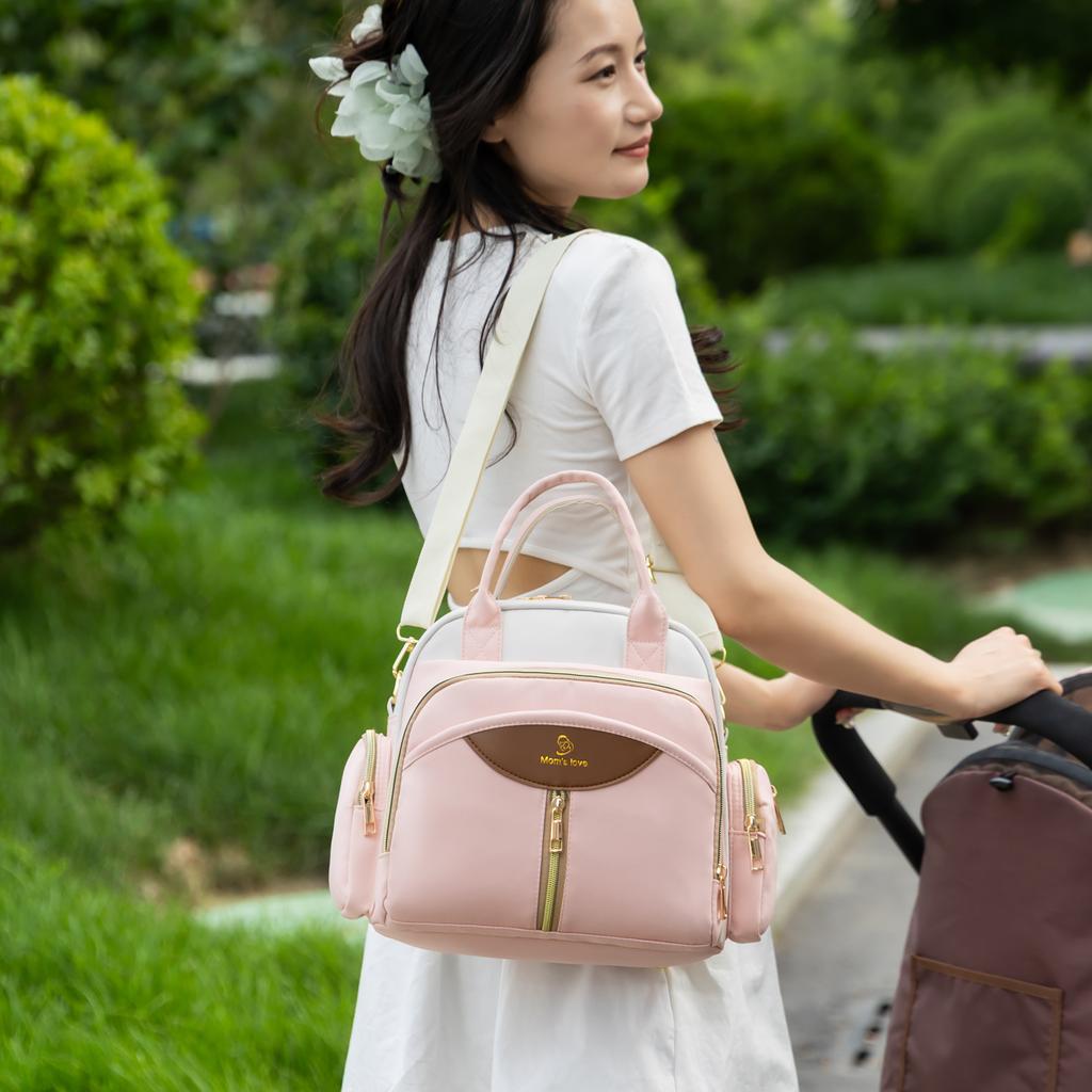 Oxford Mummy Tote Bag Multifunctional Backpack Baby Diaper Shoulder Bags Outdoor Baby Insulated Bottle Handbag Women'S Portable Stroller Backpack
