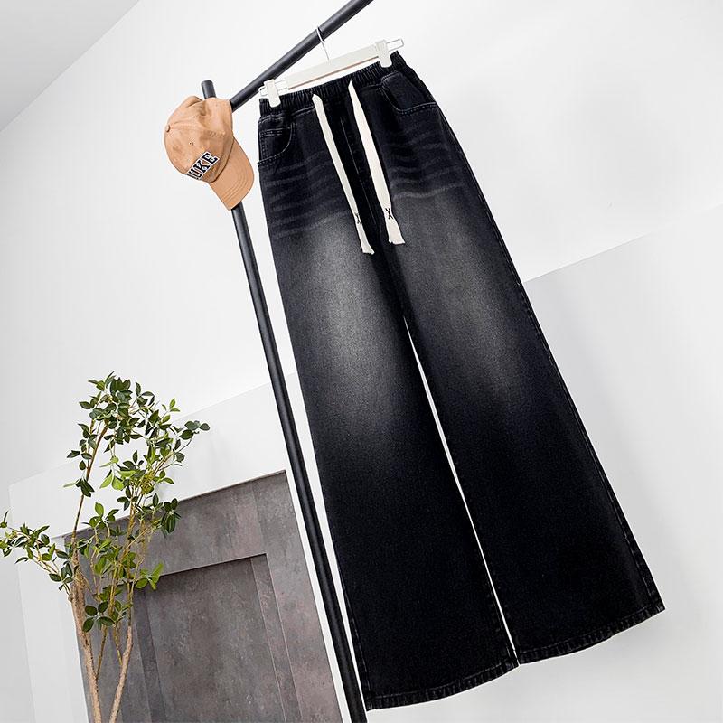 DIMANAF 2025 Plus Size Autumn Basic Elastic Jeans New Pants Women Loose Denim Trousers Big Casual Black Pants 6XL