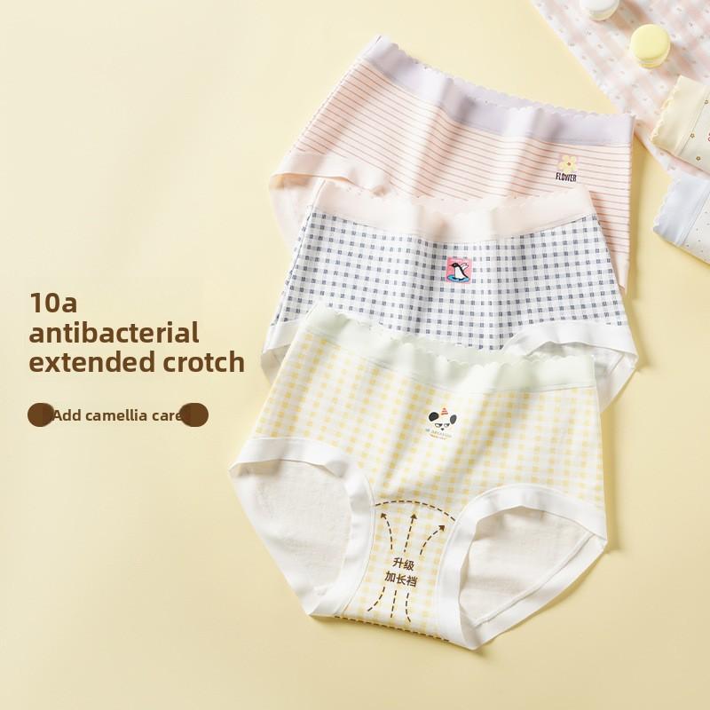 Lady Summer Camellia Cotton 10A Antibacterial Extended Crotch Mid Waist Triangle Briefs