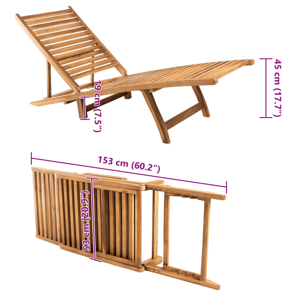 Teak Solid Wood Sun Lounger