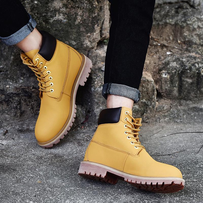 Autumn/Winter Men's & Women's Warm Cotton-Lined Yellow Couple Boots