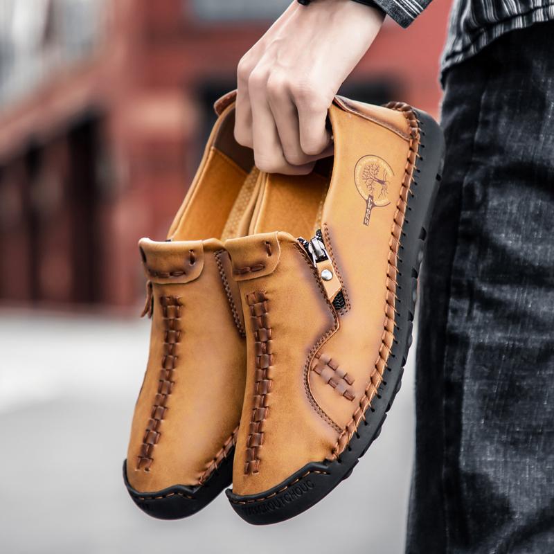 Handgenähte weiche Lederschuhe für Herren, bequeme Loafer, lässige Fahrschuhe, Mokassins, flache Schuhe für Herren