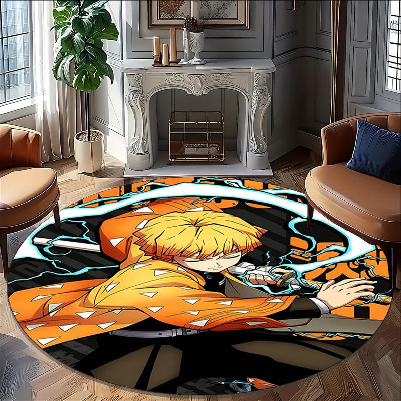 1pc Agatsuma Zenitsu Carpet, Round Rug, Comfortable, Suitable for Entryways, Living Rooms, Office, And Bedrooms, Christmas Decoration