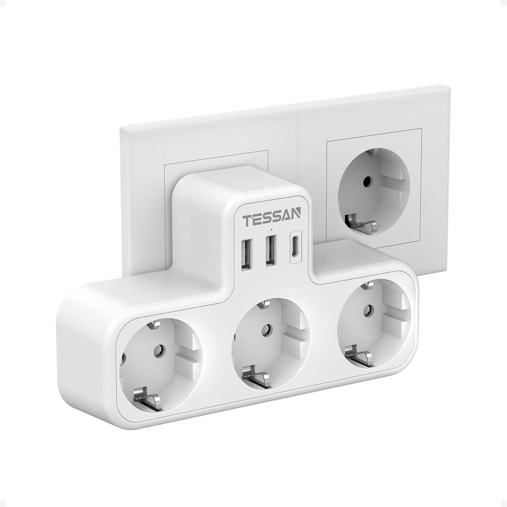 Tessan Keli sieniniai lizdai su 2 USB C 1 USB A prievadais, 6 viename USB adapteriu su apsauga nuo perkrovos išmaniajam telefonui, planšetiniam kompiuteriui