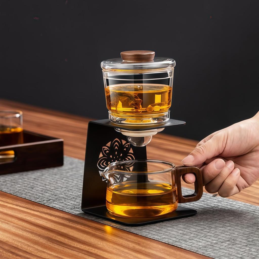 OULOVECO Semi-Automatic Glass Teapot with Filter, Perfect for Offices, Lazy People, and Small Lathes (Clear)