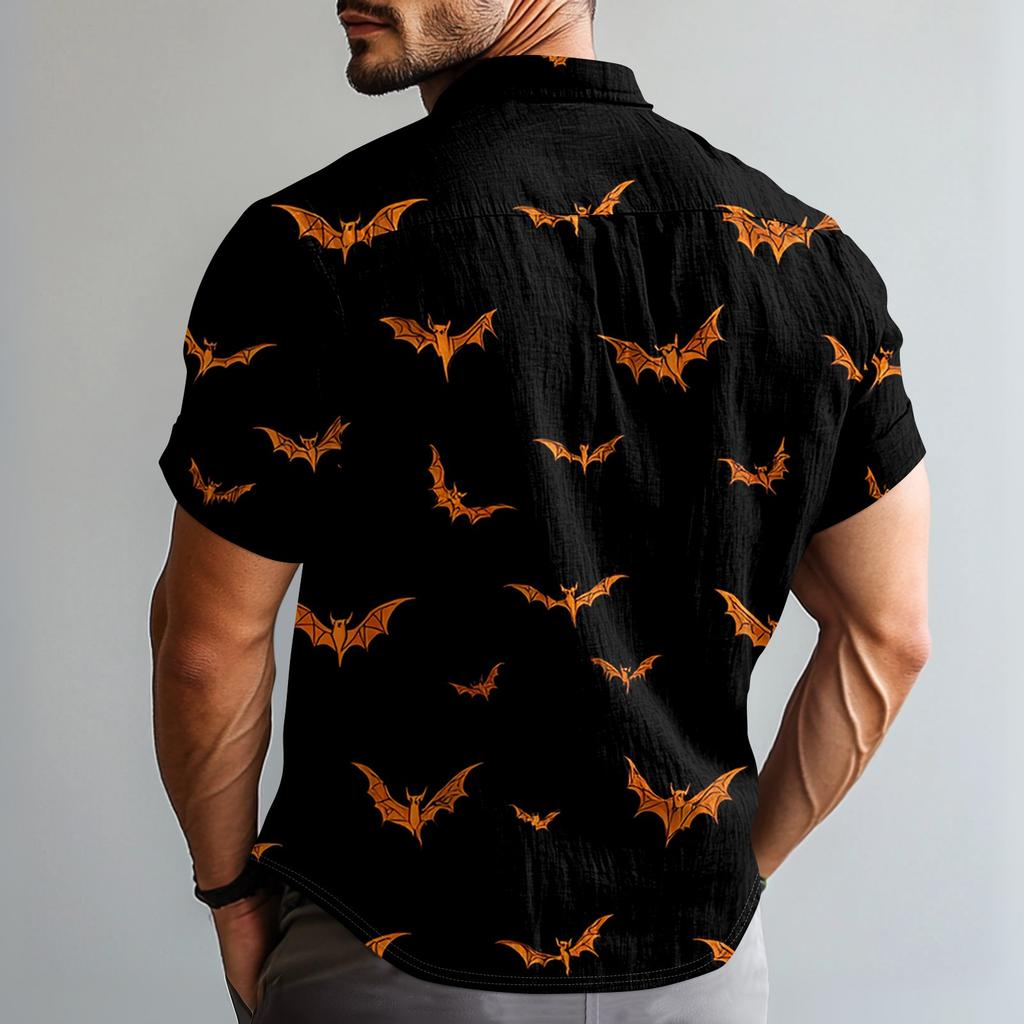 Men's Fashion Casual Loose Halloween Printed Short Sleeve Shirt