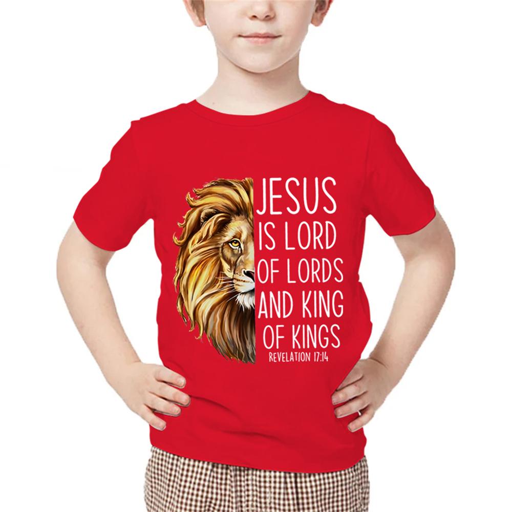 Kids Animal Tshirts Jesus Letter Graphic T Shirts Short Sleeve Clothes Child Boy Tee Shirts Cartoon Lion Print Children Clothes