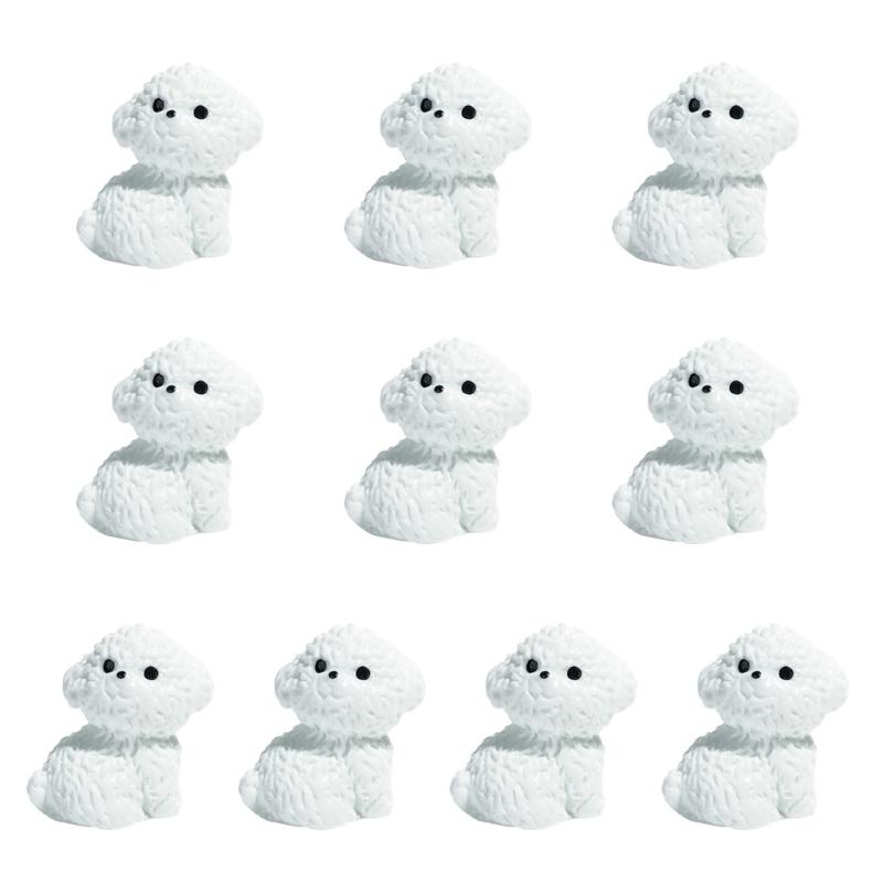Set Of 10 Bichon Frise Puppys Miniature Sculptures for DIY Terrariums and Office Decoration