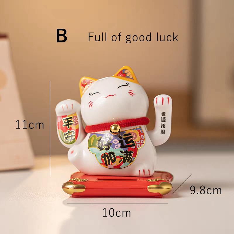 

4,3-дюймовый солнечный светильник в виде кошки удачи, машущий рукой, керамическая фигурка Maneki Neko для автомобиля, настольное украшение, талисман
