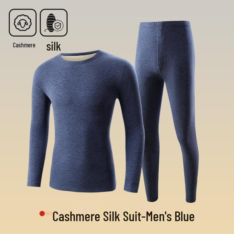 Women's Cashmere Silk Thermal Underwear Set - Seamless, Round Neck, Autumn/Winter Warm Suit for Couples