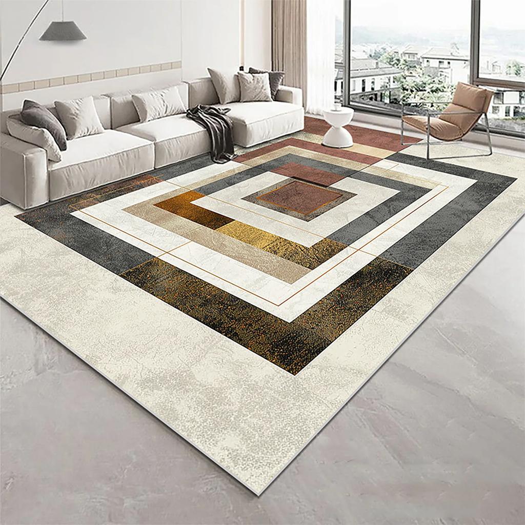 Modern Golden Geometry Carpet for Living Room Light Luxury Rugs for Bedroom Decor Large Area Lounge Sofa Side Floor Mats