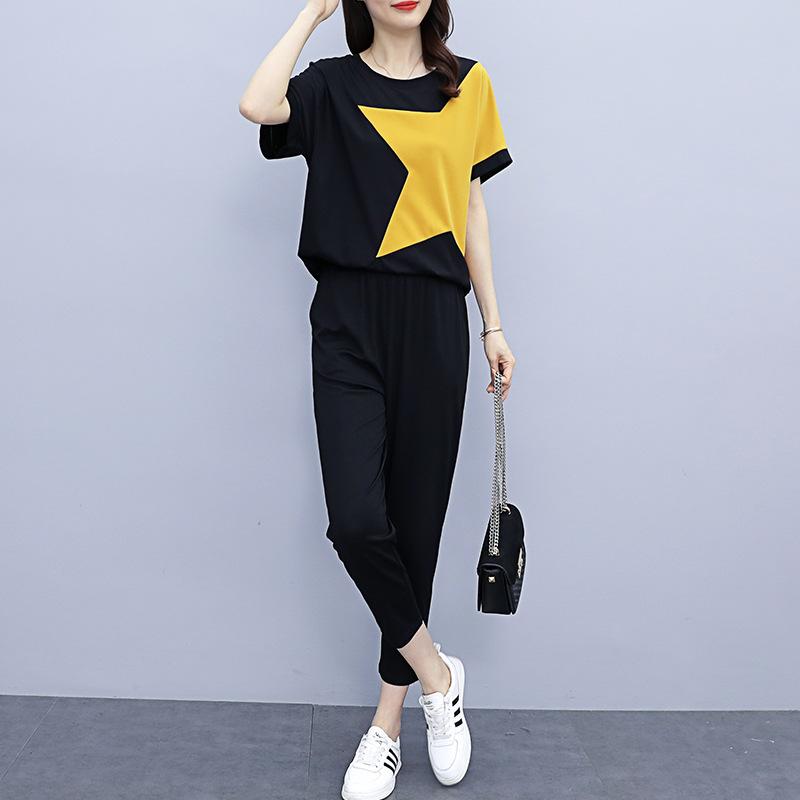 Set of Summer Women's Clothing with Short Sleeves, Stylish and Youthful, Slimming and Reducing The Appearance of Age, Two-piece Set for Women
