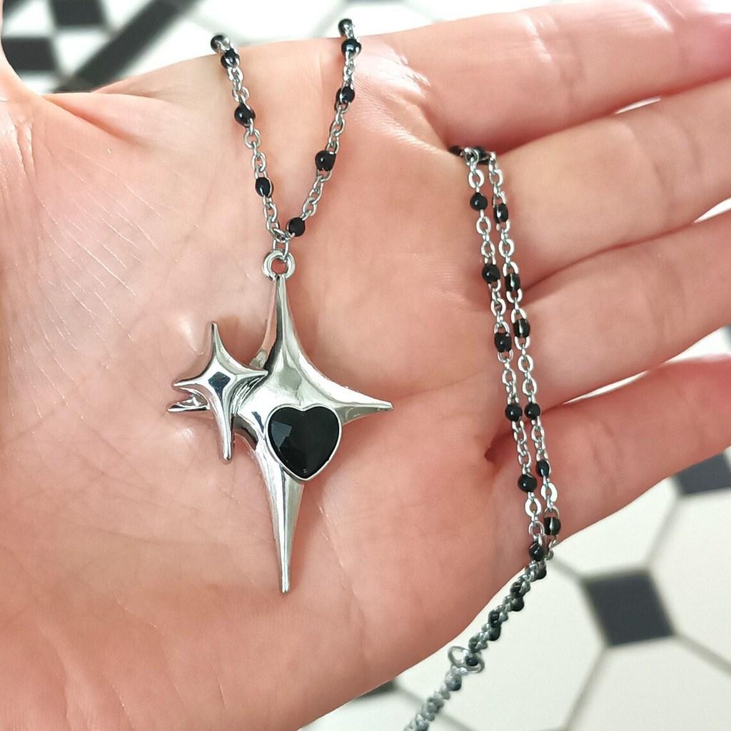 Dark Gothic Star Geometric Necklace For Women With Zinc Alloy Pendant 51cm Chain