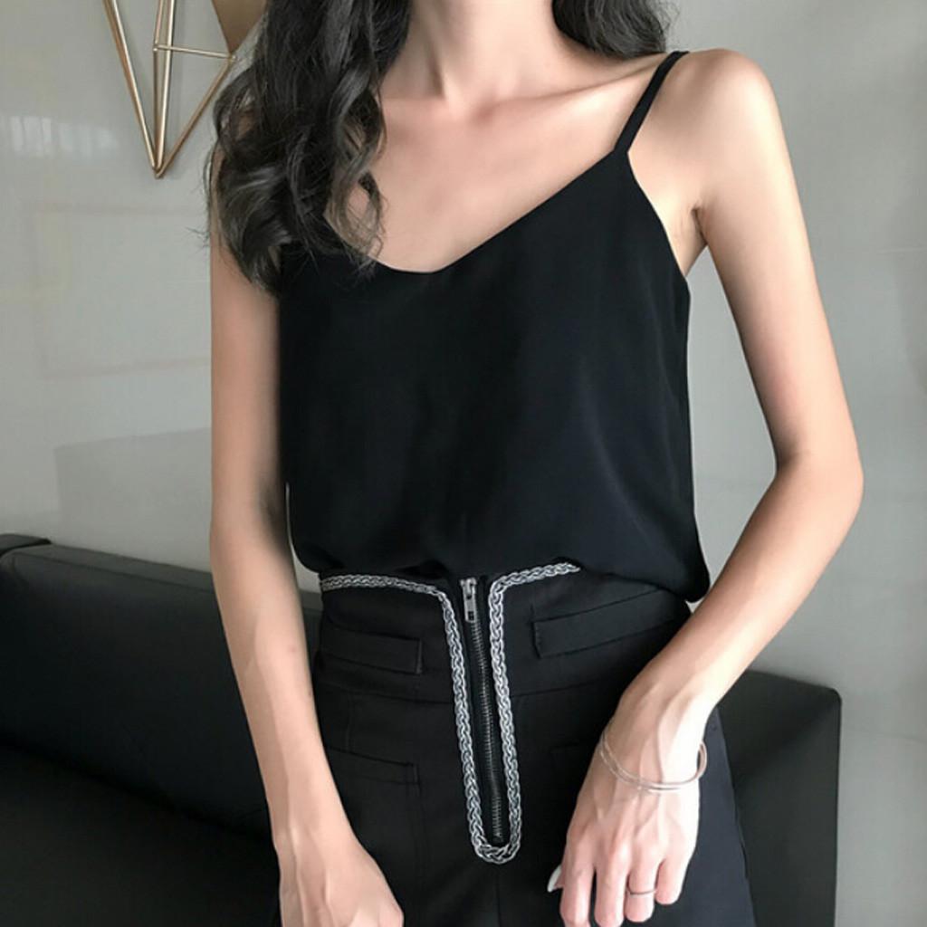 

Модные женские шифоновые повседневные майки без рукавов с v-образным вырезом, однотонные женские топы XXXL чёрный