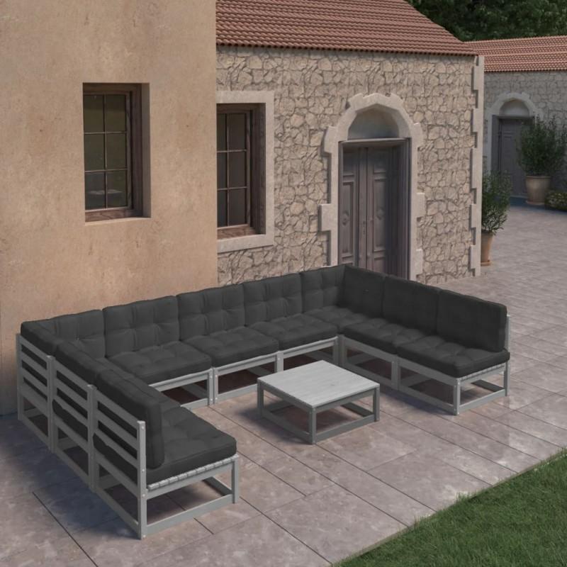 Day and Night - Day and Night 10-piece Garden Furniture Set with Gray Pine Wood Cushions