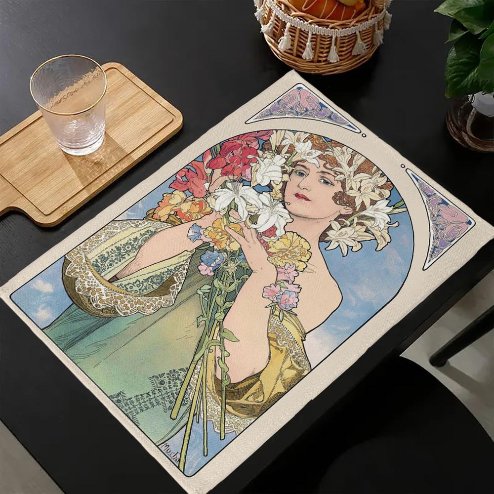 Alphonse Mucha Tischmatte Küchen Dekoration Platzset Tisch Für Hochzeit Esszimmer Zubehör Tischmatte