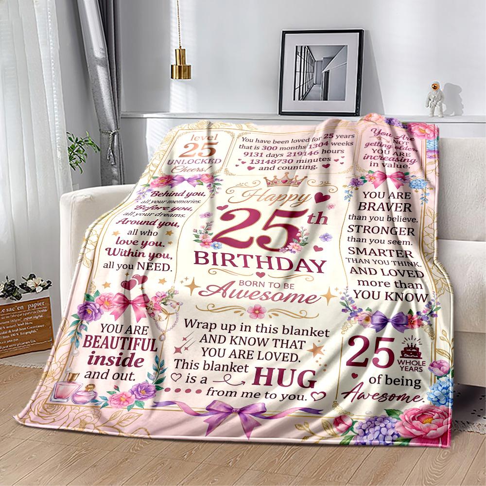 25th Birthday Celebration Flannel Blanket-Soft and Suitable for Sofas,Beds,Offices,Travel,All Seasons,Great Gift for Holidays and Birthdays.