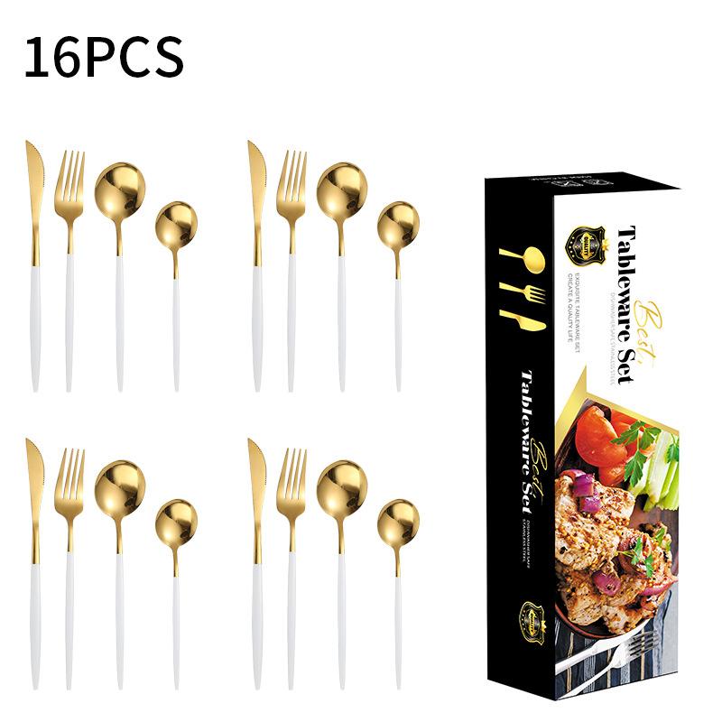 Portugiesisches Steakmesser, Gabel und Löffel aus Edelstahl, 16-teiliges Geschirrset für vier Personen