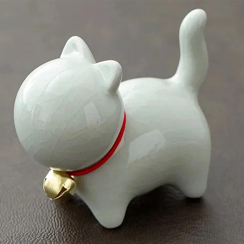 

Чайные керамические украшения для домашних животных, расписанные золотом, бутиковые аксессуары для чайного столика, креативная керамика для котят, милый котенок, украшение для животных