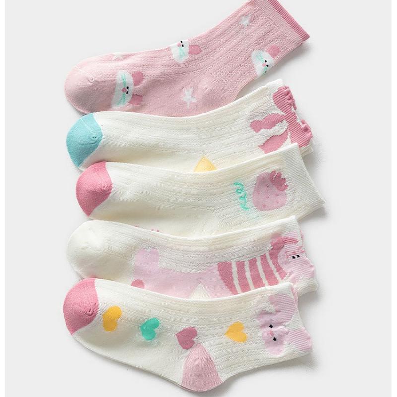 1-15 Years Children 5 Pairs Socks Spring and Summer Thin Mesh Crew Socks