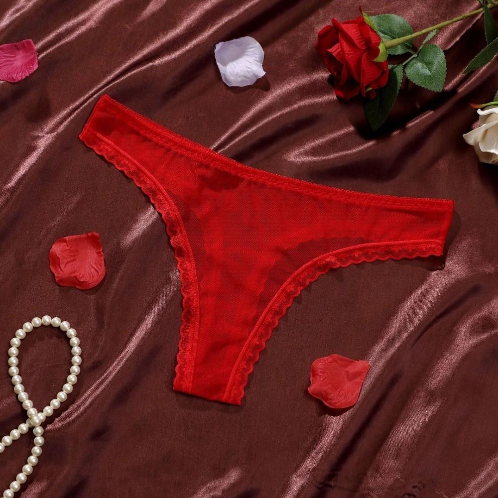 Transparent Mesh Briefs Women Low Waist Romantic T Panties Mesh Sheer Lace Thong  Ladies Girls Gift