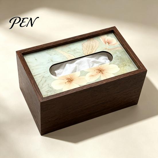 Handy Tissue Dispenser Wooden Box Cover, Rectangular Paper Towel Dispenser, Decorative Napkin Storage Organizer for Office Desk Home Bathroom Bedroom