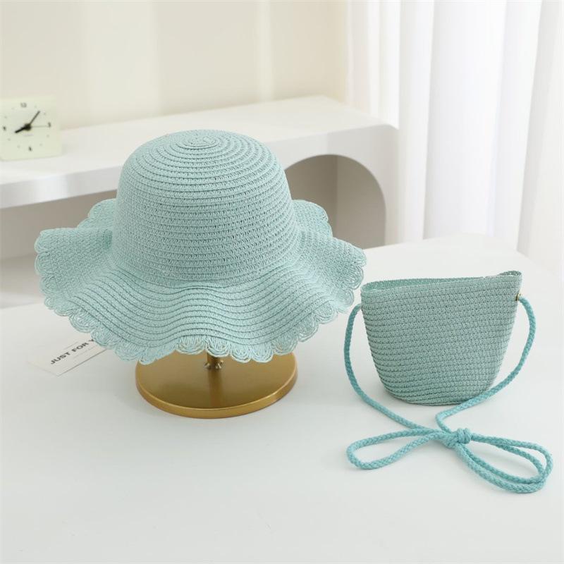 Summer Solid Color Straw Bag Shoulder Messenger Round Bag Children Versatile Outing Beach Bag Light Board DIY Round Weaving