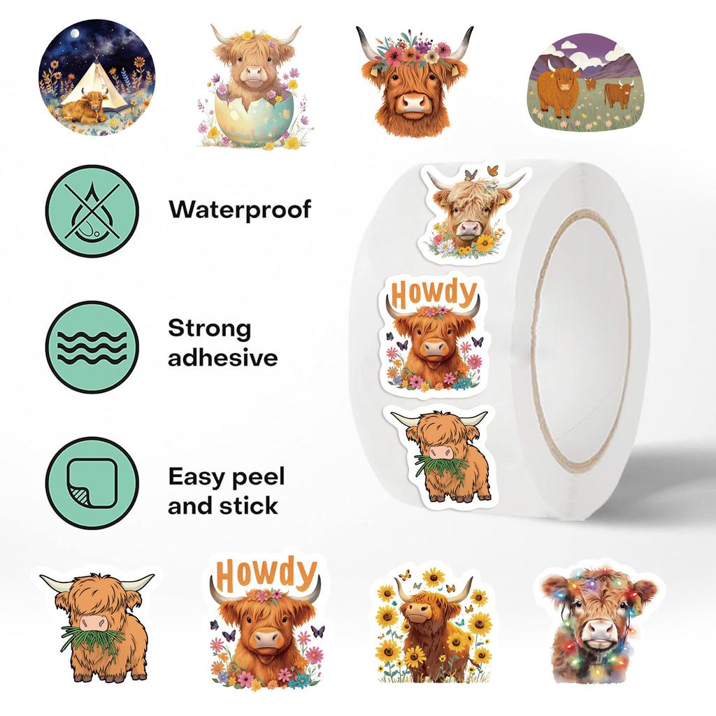 500 Sheets/roll Roll Tape Plateau Cattle Handbook Material Decorative Envelope Special Sealing Sticker