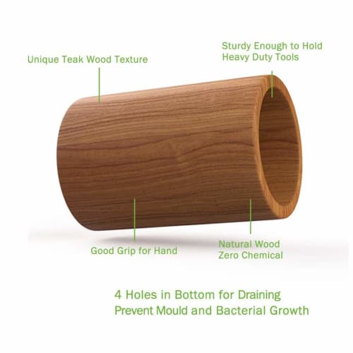 Oikabio Wooden Utensils with Stand, Teak Kitchen Cookware Set, Ideal for Non-Stick Cookware, Wooden Shovel Spoons for Cooking, 5 Pieces