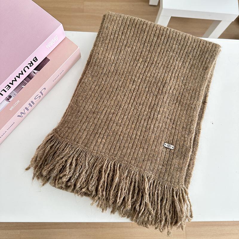 Wool Scarf for Women Knitted Yarn Solid Color Shawl for Couples Fashionable Tassel Scarf for Men
