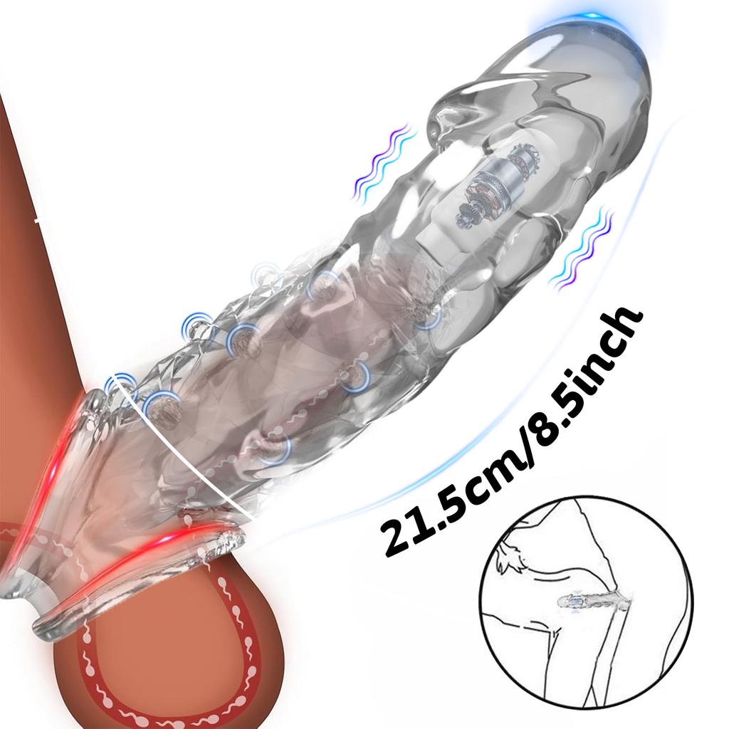 Manșon Vibrațional pentru Penis, Extensie Reutilizabilă cu Stimulator Clitoridian, Extensor pentru Penis cu Textură Moale, Manșon pentru Mărirea Penisului, Jucărie Sexuală pentru Bărbați și Femei