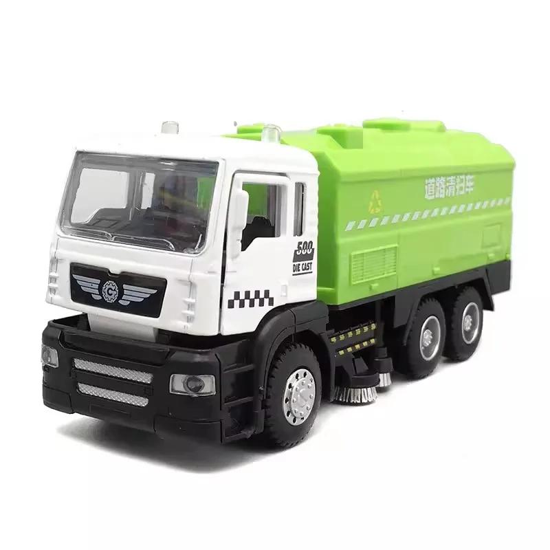 1:32 City Road Sweeper Garbage Truck Model Car Toy Alloy Diecast Music Light Door Opened Pull Back Toys Collection Birthday Gift