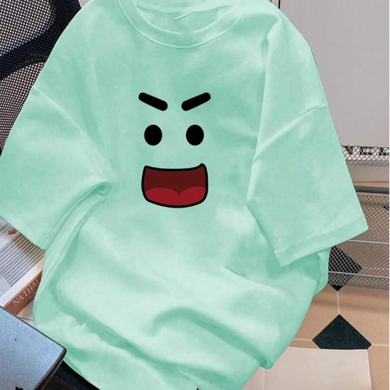 New Summer Men's Fashion T-shirt Cartoon Smiley Face Printed Men's T-shirt Top