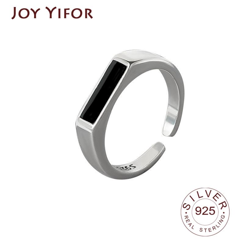 BFCLUB Silver Color New Simple Vintage Rings Retro Black Stone Opening Handmade Ring Fashion Fine Jewelry