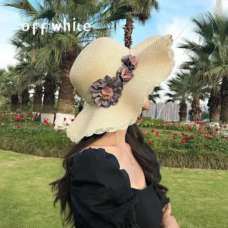 New Girl's Fashion Summer Beach Hats Weaving Sun Hat New Korean Women's Flower Hat Thin Breathable Accessories Creative Gifts