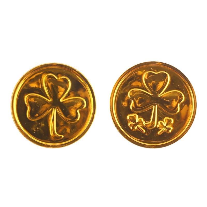 100 шт. Пластиковые Золотые Монеты Детские Золотые Монеты Игрушка Счастливый Четырехлистный Клевер Монеты Забавные Игровые Игрушки для Детей Вечеринка золотой