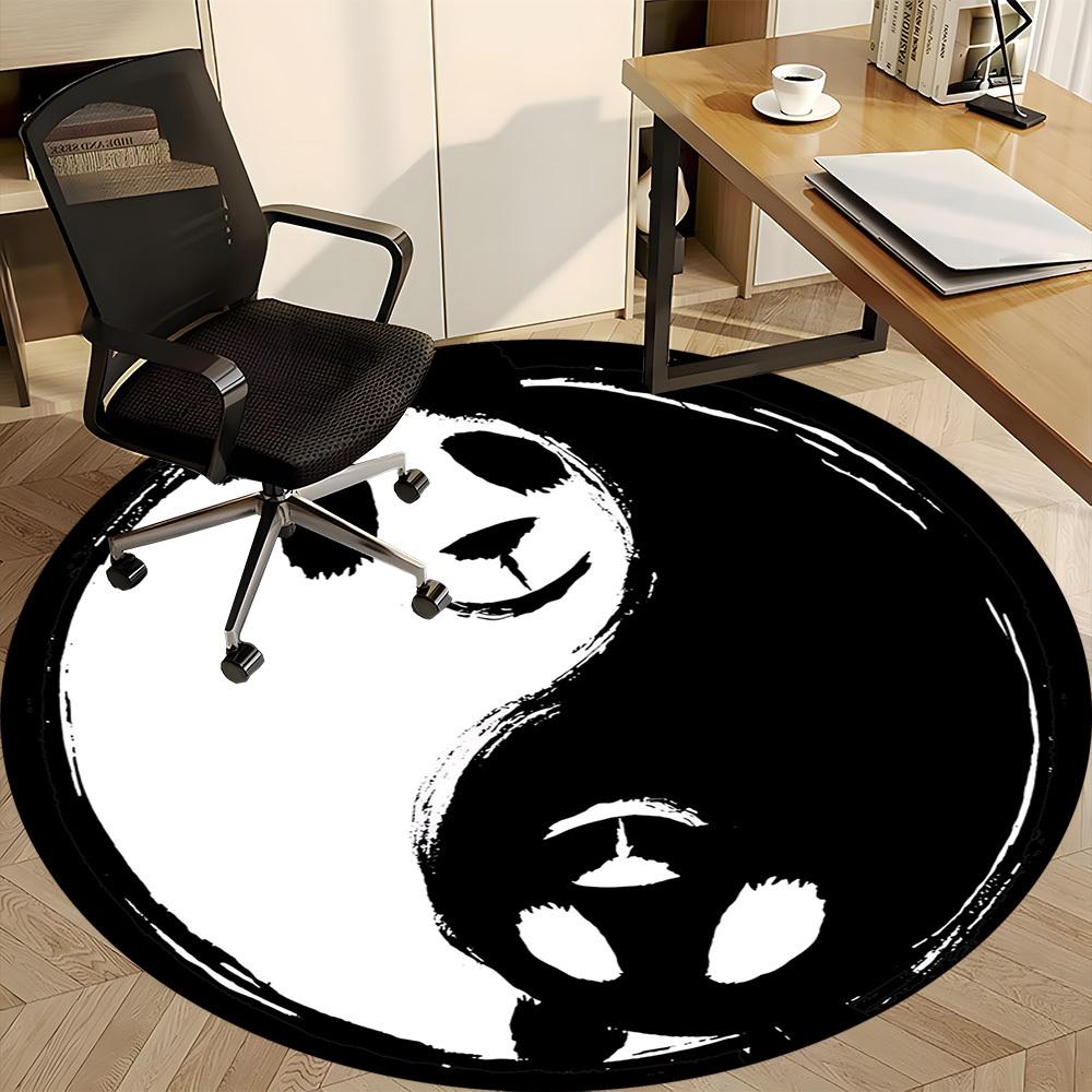 1pc Panda YinYang Office Round Area Rug, Indoor Mat Suitable For Office, Under Office Chairs Bedroom Living Room Home Decor, Room Deco