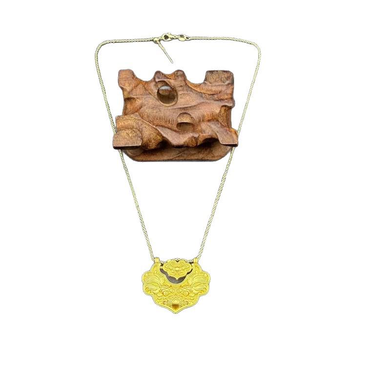 Gold-Plated Retro Chinese Koi Fish Peace Lock Necklace for Women