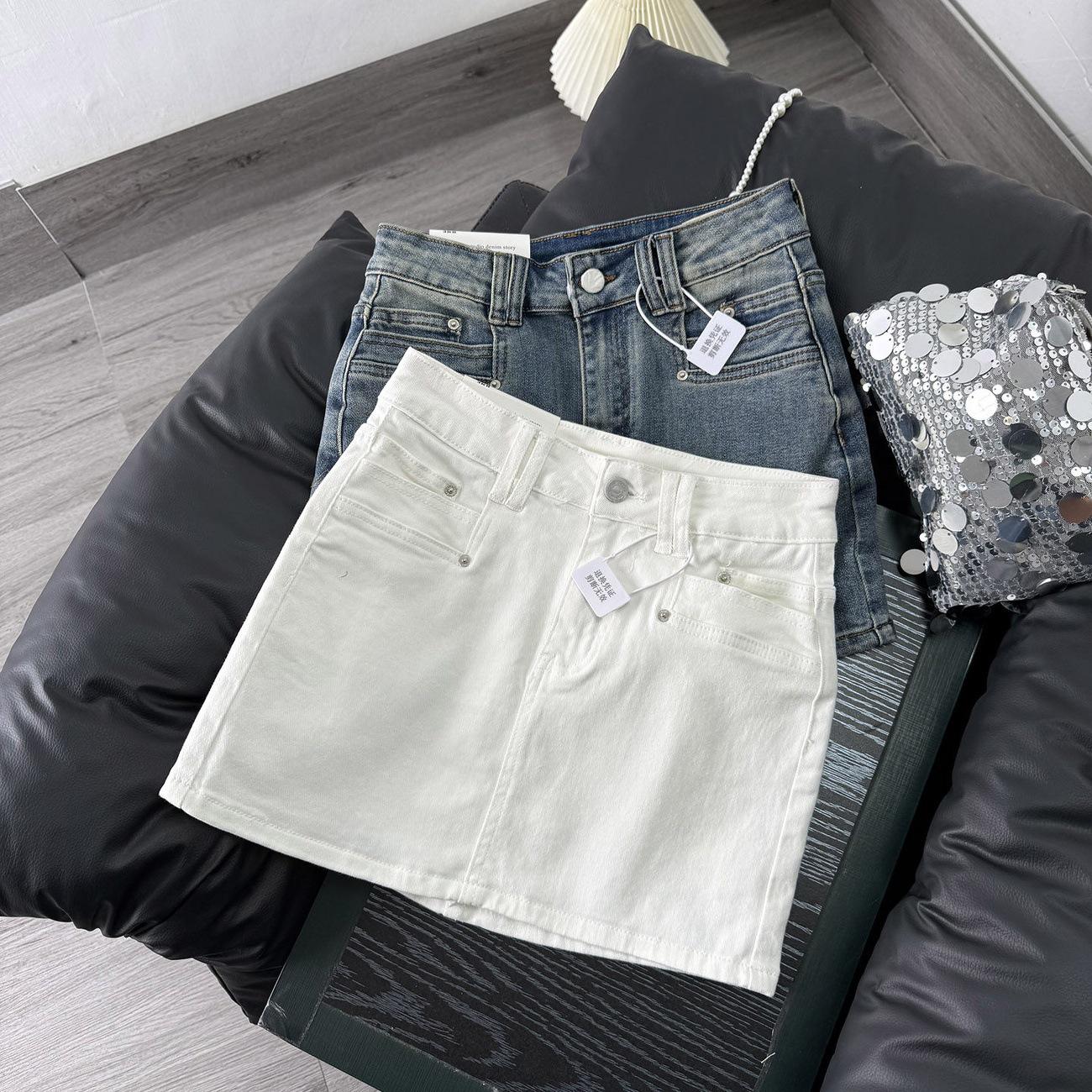 

Spicy Girl High-Waisted Stretch Denim Mini Skirt - Women s 2026 Slim-Fit A-Line Spring Collection XL білий