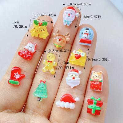 50 pièces Résine Mini Coloré Bonhomme de Neige de Noël Arbre Père Noël Cerf Figurines Flatback Nail Art Bricolage Scrapbooking Accessoires Loisirs Créatifs