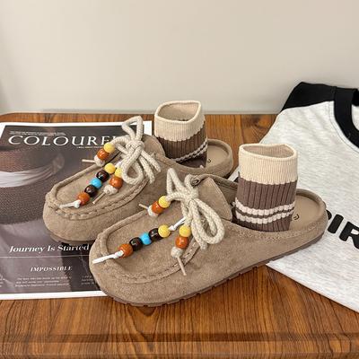 Mode Damen 2025 Neuer Stil Modische Perlenbesetzte Einteilige Slipper zum Hineinschlüpfen, Retro Perlenbesetzte Plateau-Slipper