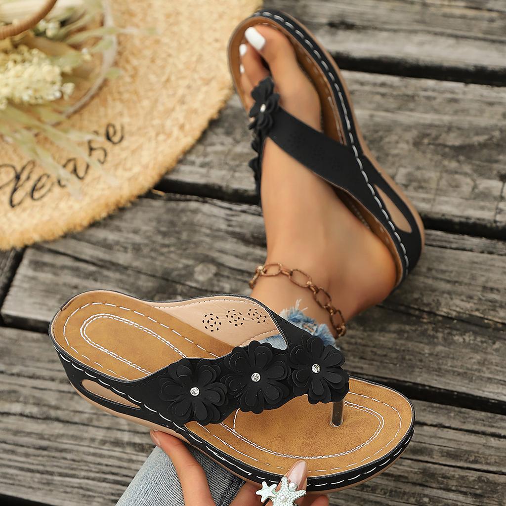 Large-Size Wedge Floral Thong Slippers – Summer New Fashionable Toe-Post Slide Casual Sandals for Women