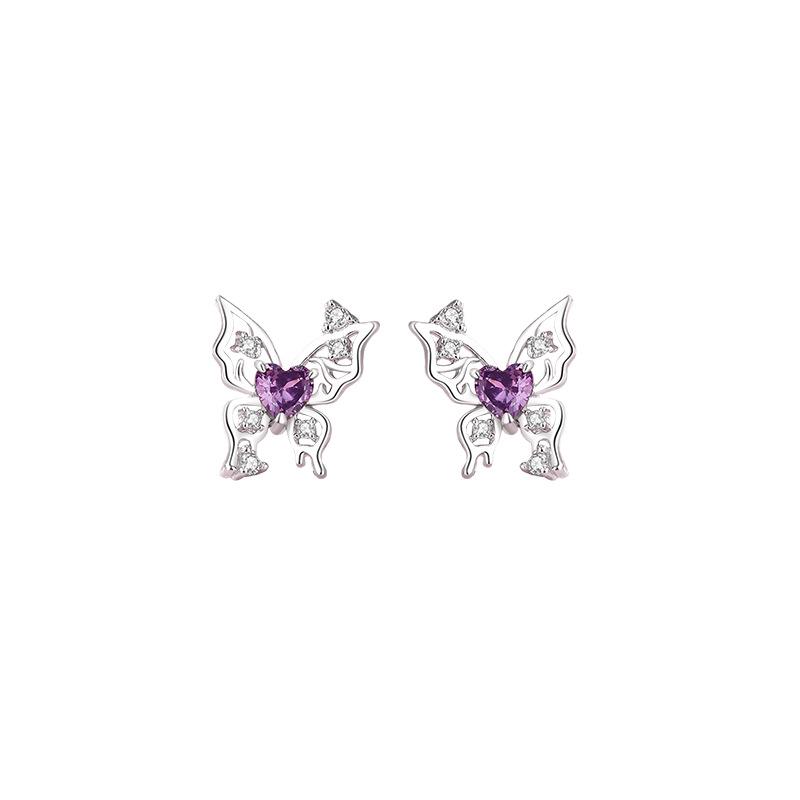 Tichya Dreamy Purple Butterfly Star Stud Earrings, S925 Sterling Silver, Korean Style, Versatile Luxury Accessories for Women.