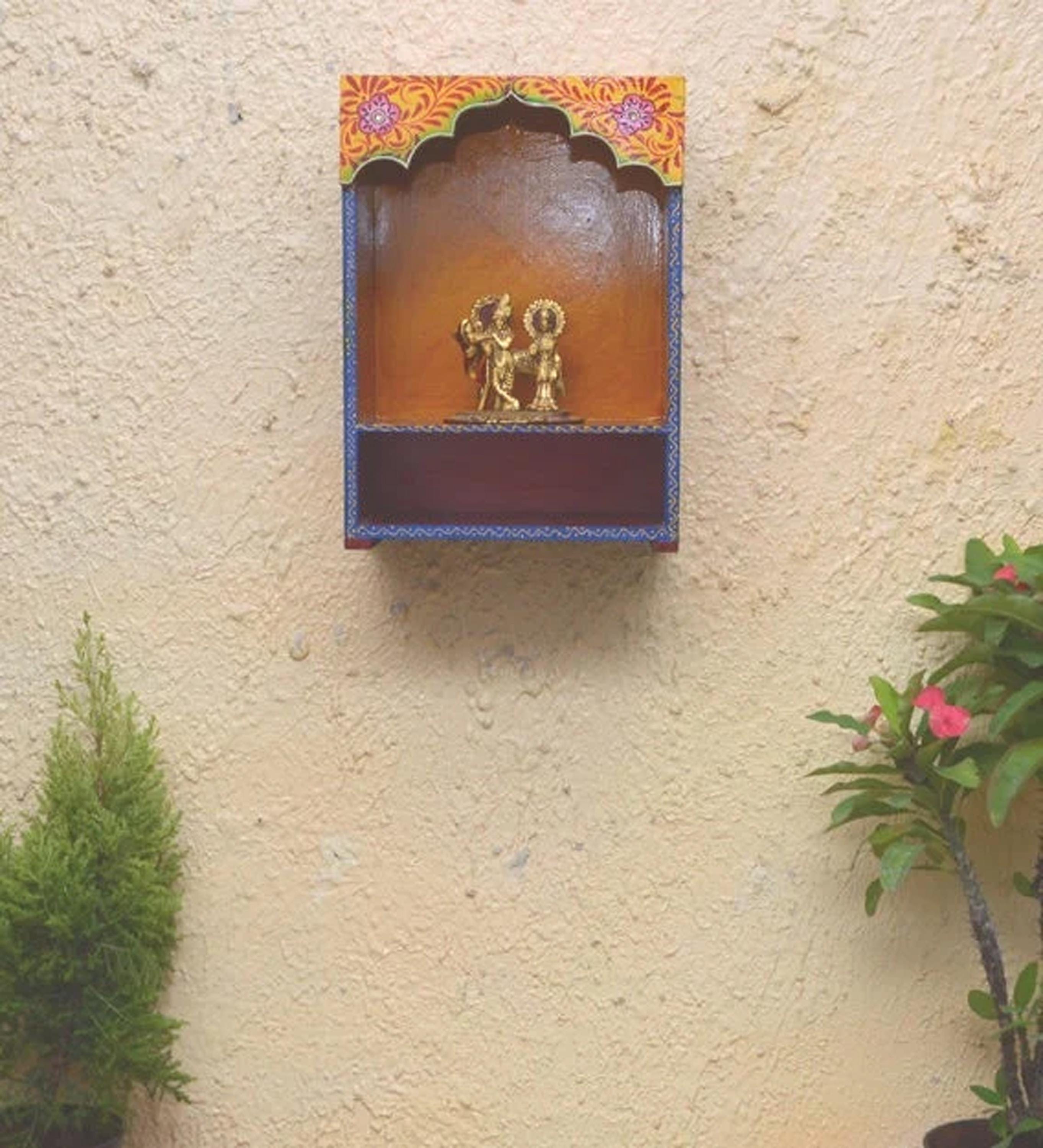Handmade Rajasthani Wooden Temple: Hindu Wall Hanging Mandir