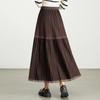 Autumn 2025 Korean-Style Lace Patchwork Pleated Skirt for Women with Elastic Waist